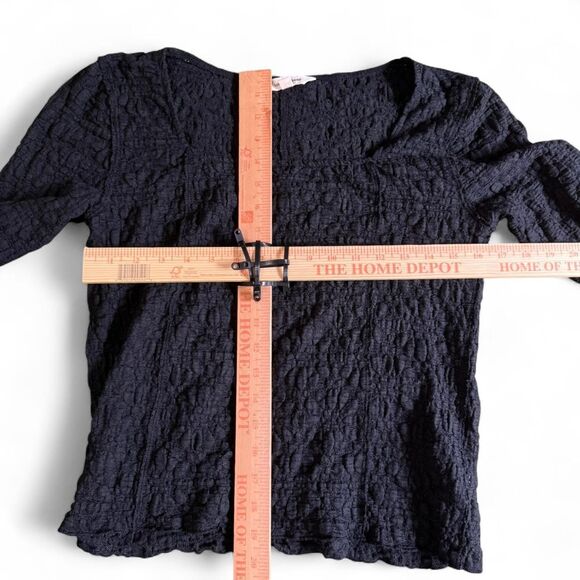 Lucky Brand L Black Textured Square Neck Sweater Top Lightweight - Picture 6 of 6